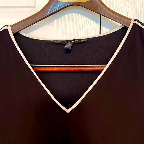 White House Black Market Black V-Neck Top with White Trim - Picture 5 of 5